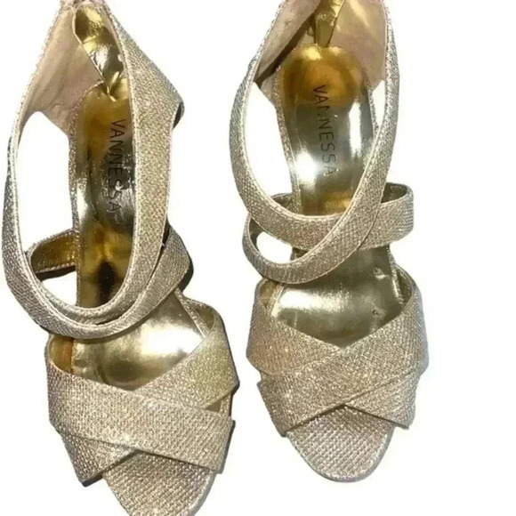 GOLD STRAPPY GLITTER HIGH HEELED SANDALS - Picture 6 of 11